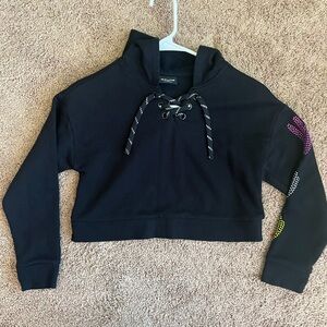 Zelos Black Lace-Up Kids Hoodie with peace sign detail on the back and sleeve